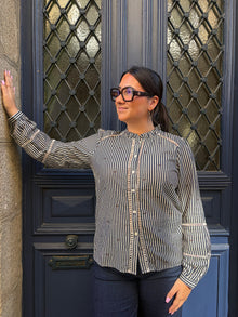 Blouse rayée bleu a noeuds marrons Eleonore