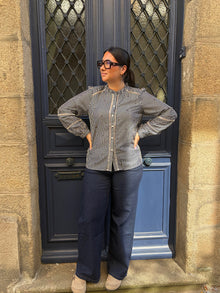 Blouse rayée bleu a noeuds marrons Eleonore