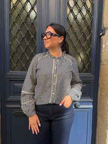 Blouse rayée bleu a noeuds marrons Eleonore