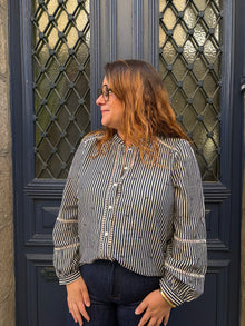 Blouse rayée bleu a noeuds marrons Eleonore