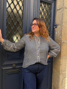 Blouse rayée bleu a noeuds marrons Eleonore
