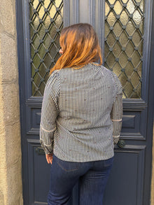 Blouse rayée bleu a noeuds marrons Eleonore
