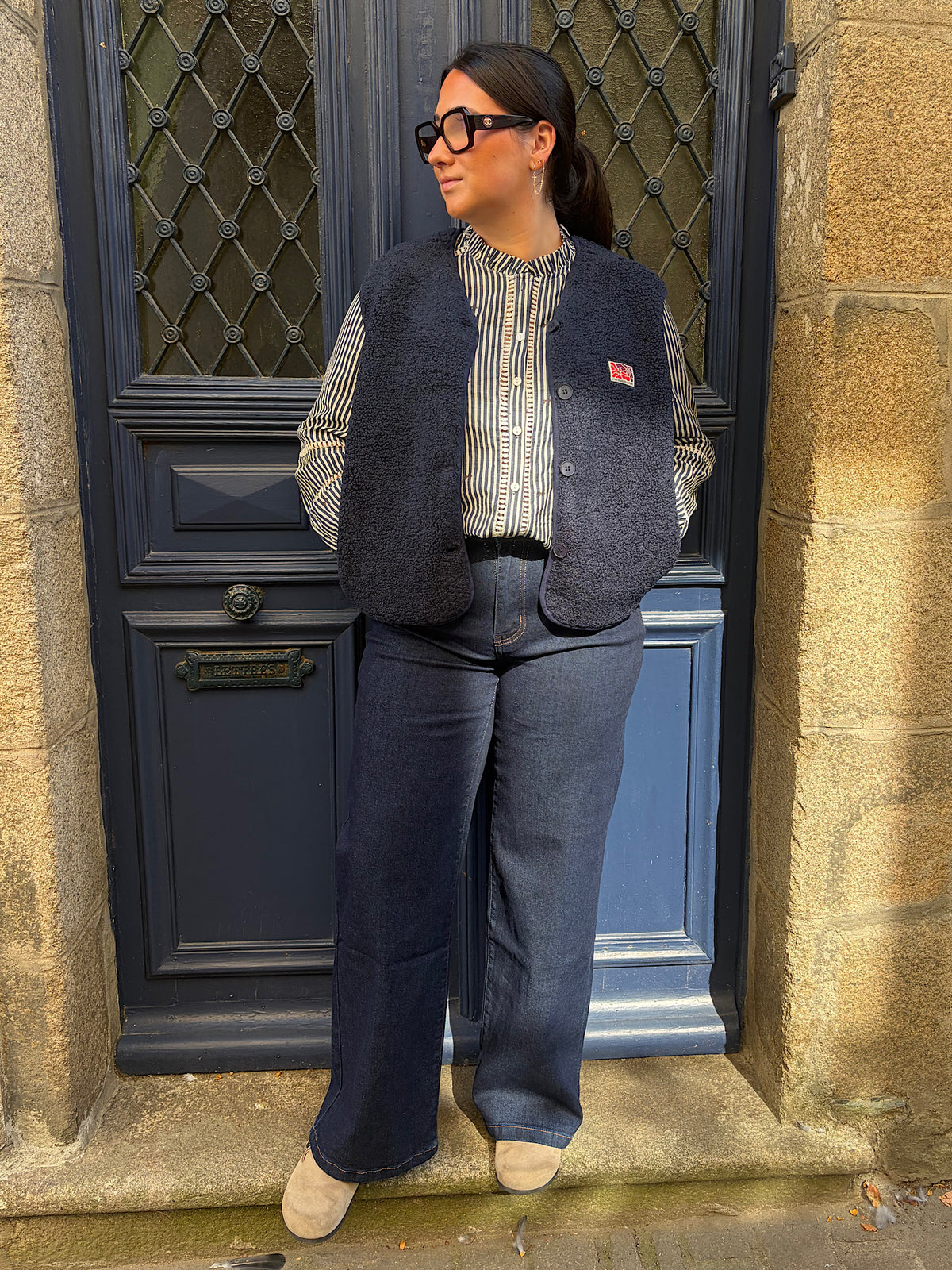 Gilet bouclettes sans manches marine Noura