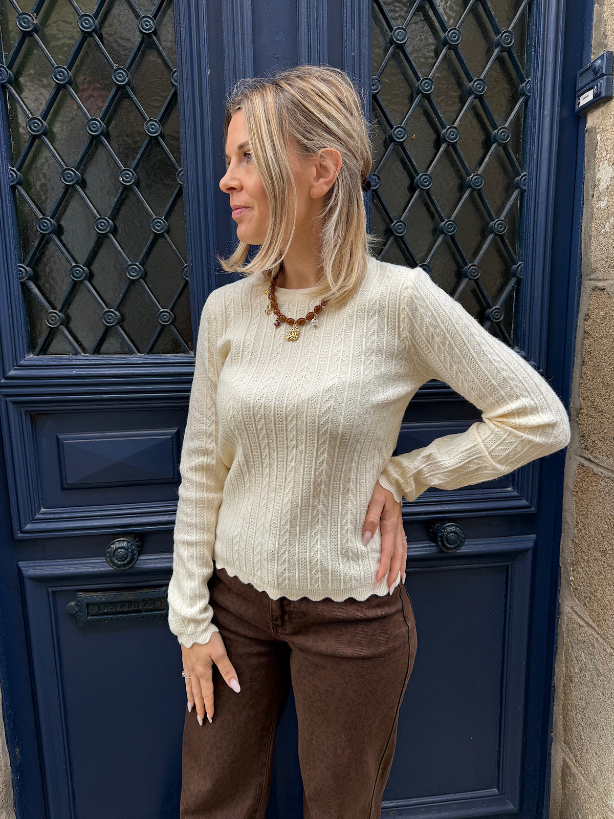Pull ecru ajouré Louisa
