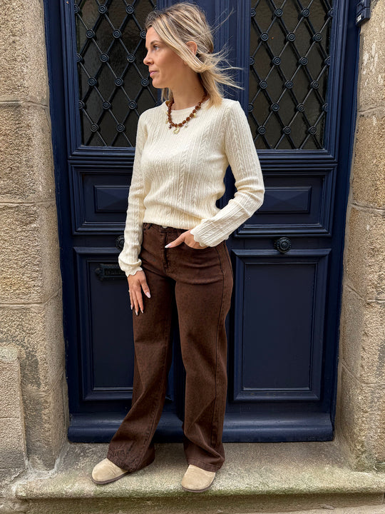 Jean wide marron imprimé leopard Solea