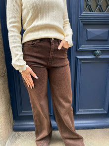 Jean wide marron imprimé leopard Solea