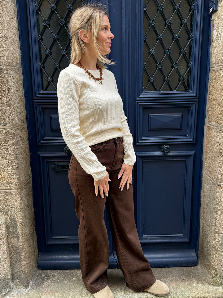 Jean wide marron imprimé leopard Solea