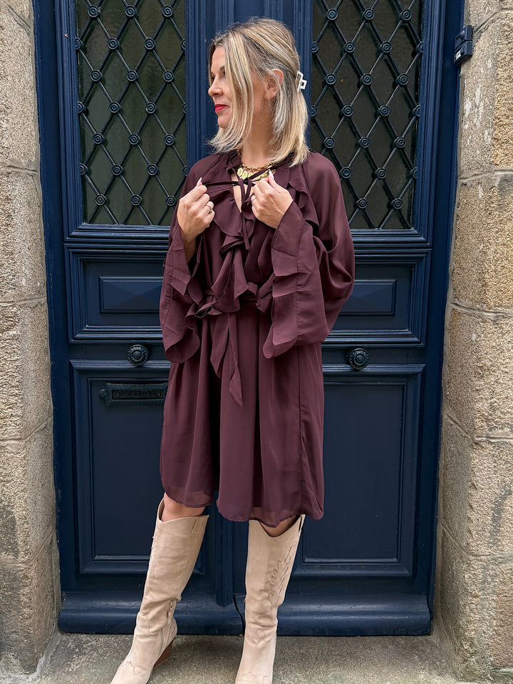 Robe courte Arielle Marron