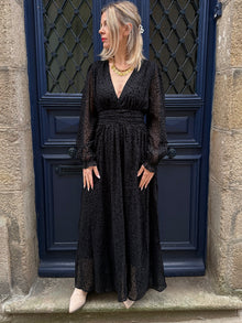 Robe longue noire leopard Fany