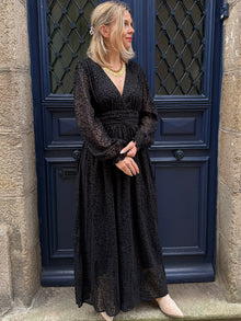 Robe longue noire leopard Fany
