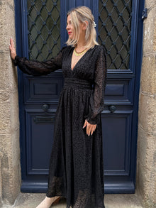 Robe longue noire leopard Fany
