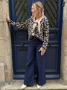 Gilet en maille col lavalliere leopard Anissa
