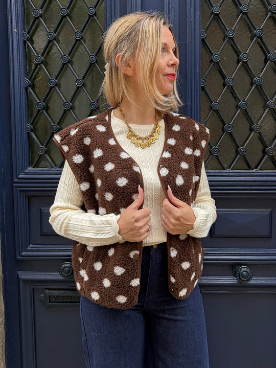 Veste sans manches chocolat à pois Pat