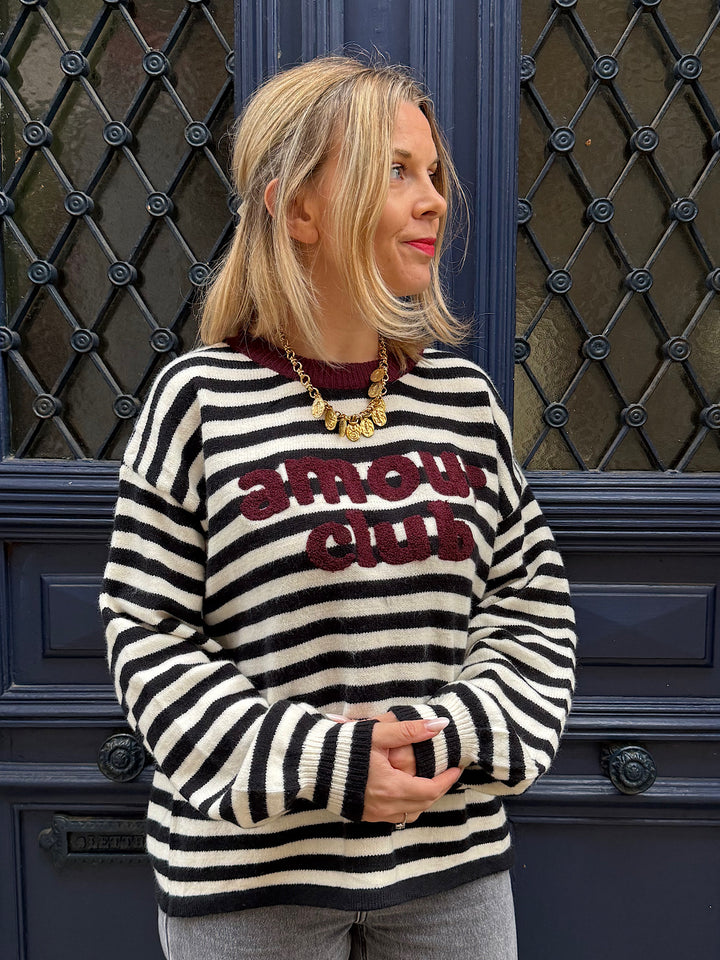 Pull en maille marinniere noir et ecru Marin