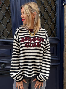 Pull en maille marinniere noir et ecru Marin