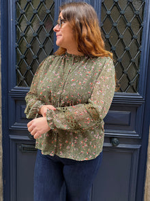 Blouse fleurie kaki curvy