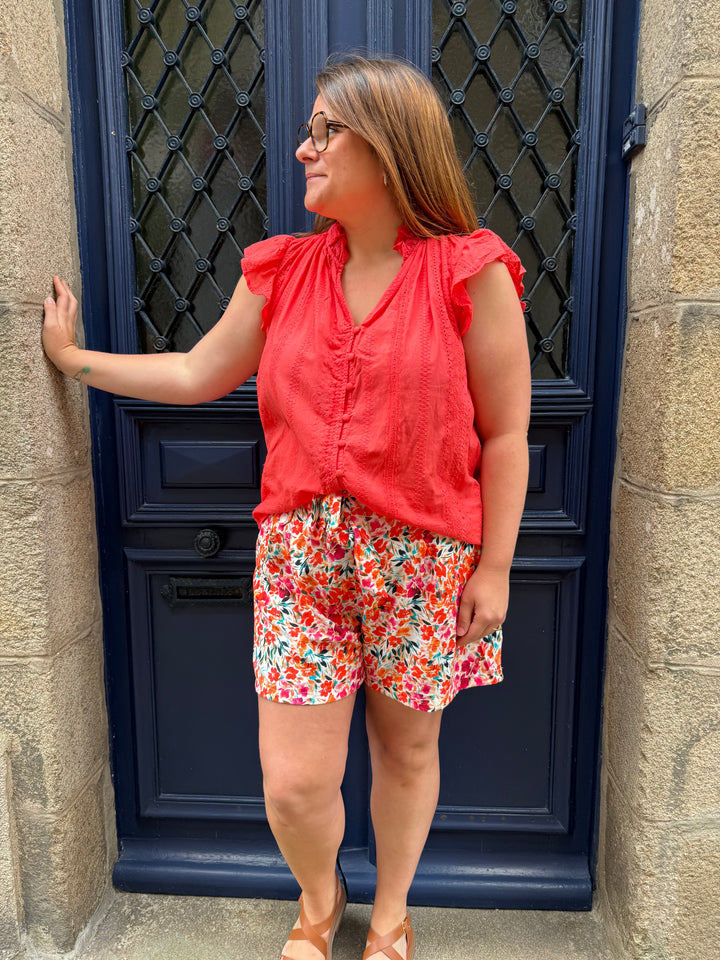 Blouse corail brodée corail curvy Ashley