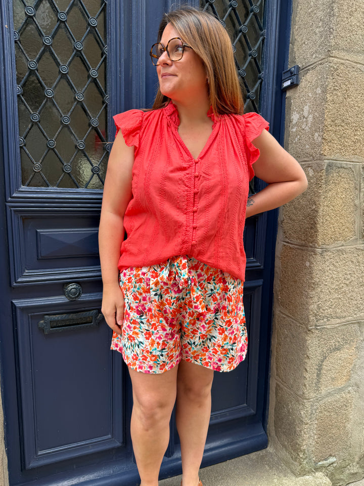 Blouse corail brodée corail curvy Ashley