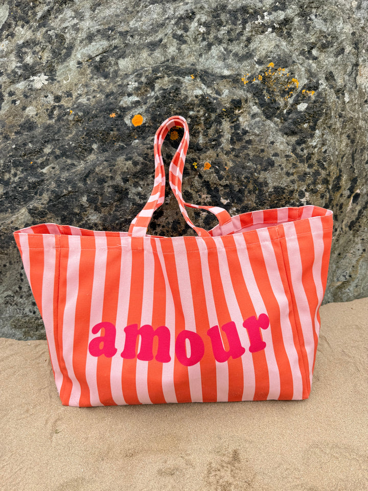 Sac cabas à rayures Amour orange et rose