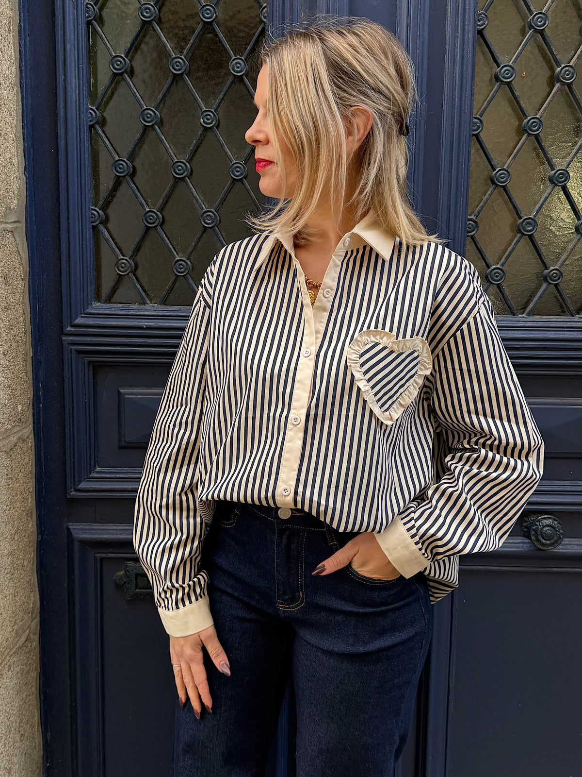 Chemise rayée à poche cœur Kelyn
