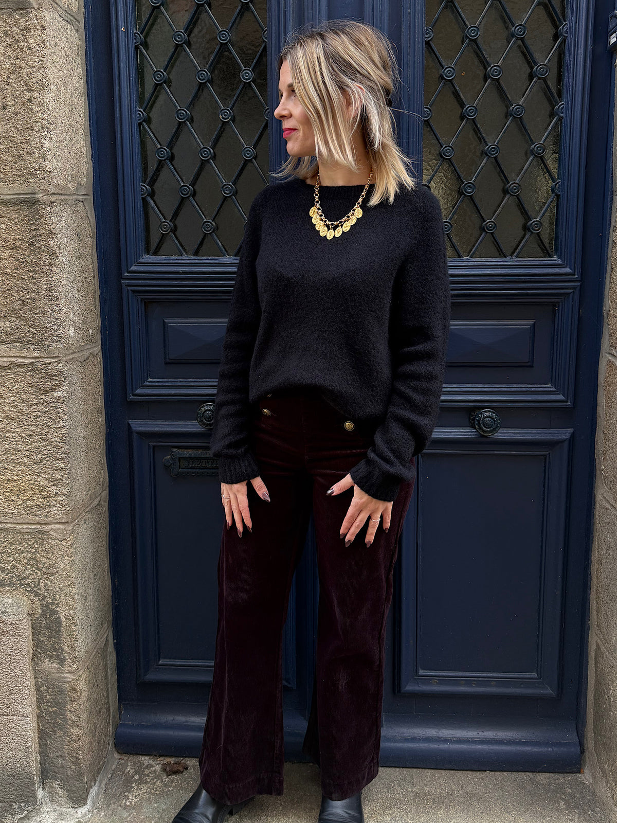 pantalon velours aubergine victorine