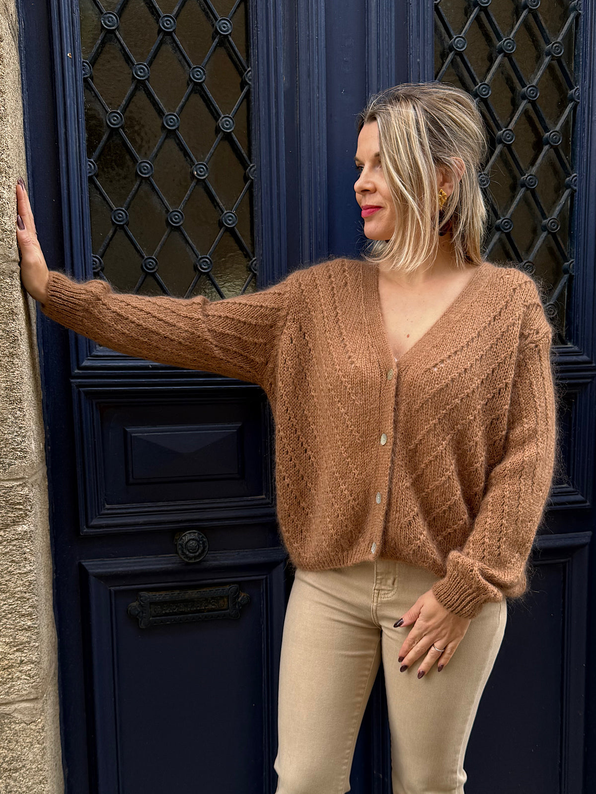 Gilet ajouré camel Ninon