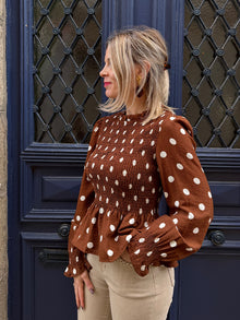Blouse marron à pois Lana