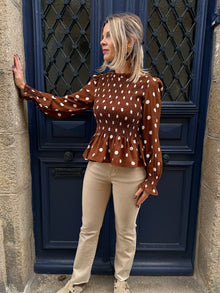 Blouse marron à pois Lana