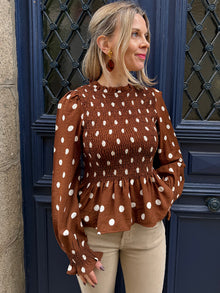 Blouse marron à pois Lana