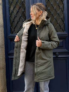Parka fourrée longue kaki
