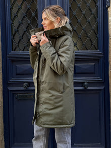 Parka fourrée longue kaki