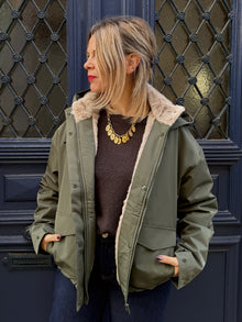 veste fourrée impermeable kaki