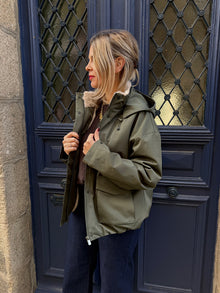 veste fourrée impermeable kaki