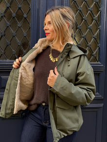 veste fourrée impermeable kaki