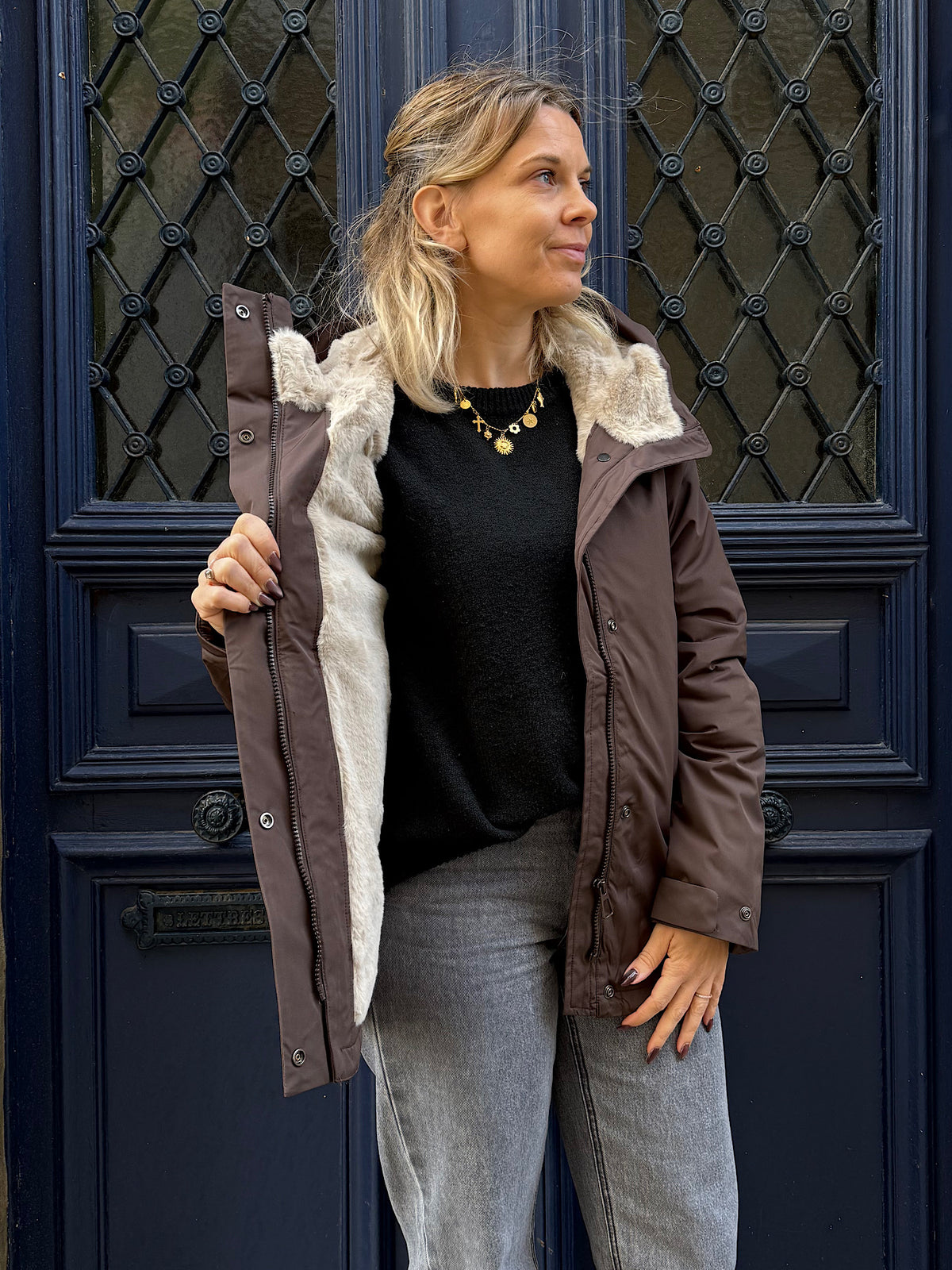 Parka impermeable fourrée chocolat
