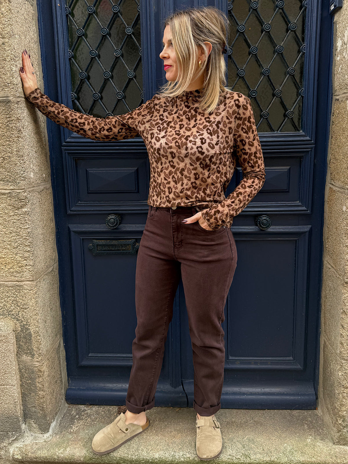 Jean mom fit marron